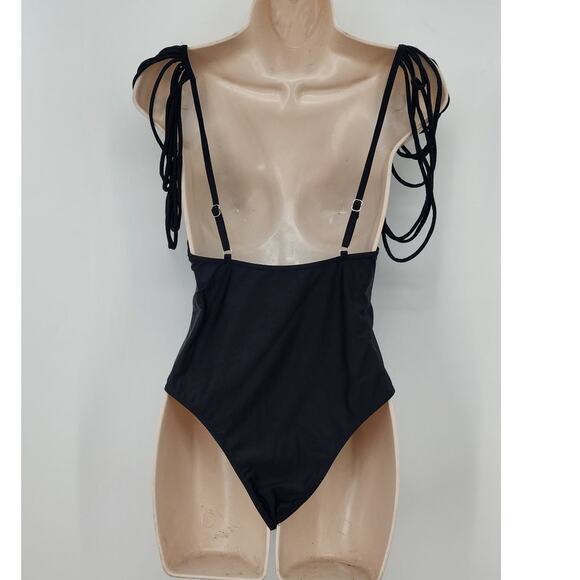 New One Piece Black‎ Draped Monokini Shoulder One Piece Swimsuit Size Large - Picture 4 of 10
